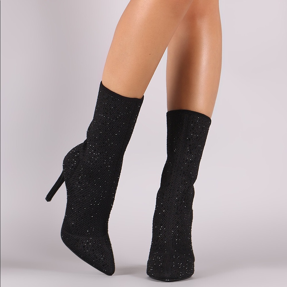 Qupid/Lola Shoetique Rinestoned Mesh Stiletto